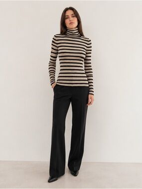 Uniqlo Extra Fine Merino Wool Striped Ribbed Turtleneck Sweater S